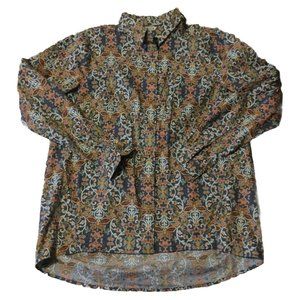 Duluth Trading Printmaker Poplin Tunic Print Long Sleeve Shirt High Low Small